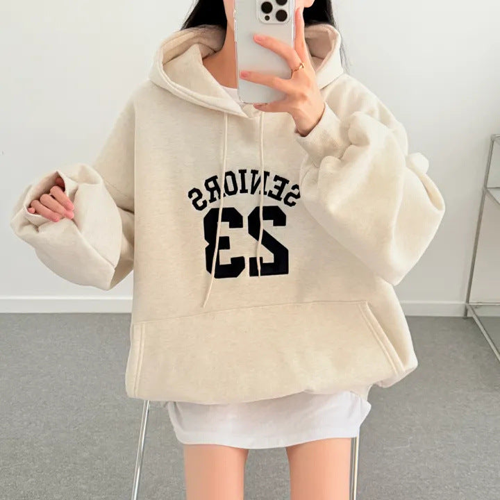 Korean-Style Oversized Embroidered Hoodie | Relaxed Fit Autumn/Winter Pullover