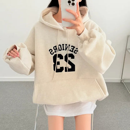 Korean-Style Oversized Embroidered Hoodie | Relaxed Fit Autumn/Winter Pullover