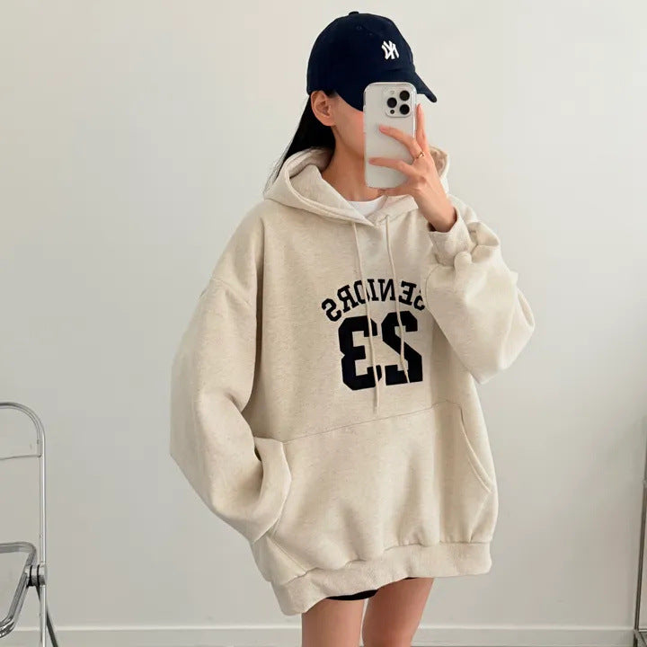 Korean-Style Oversized Embroidered Hoodie | Relaxed Fit Autumn/Winter Pullover