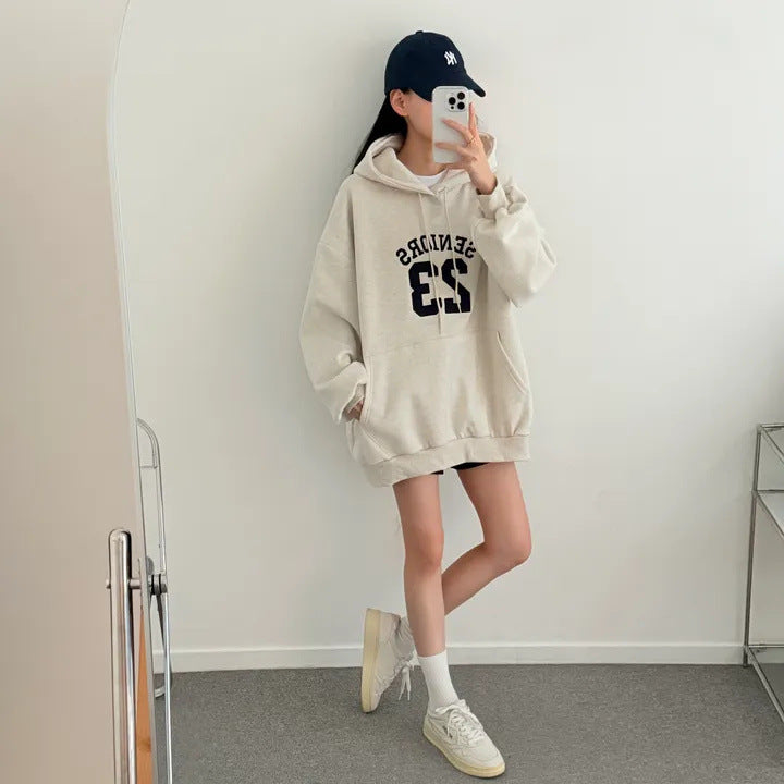 Korean-Style Oversized Embroidered Hoodie | Relaxed Fit Autumn/Winter Pullover