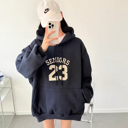 Korean-Style Oversized Embroidered Hoodie | Relaxed Fit Autumn/Winter Pullover