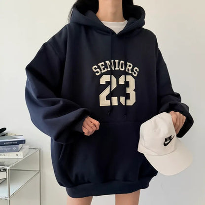 Korean-Style Oversized Embroidered Hoodie | Relaxed Fit Autumn/Winter Pullover