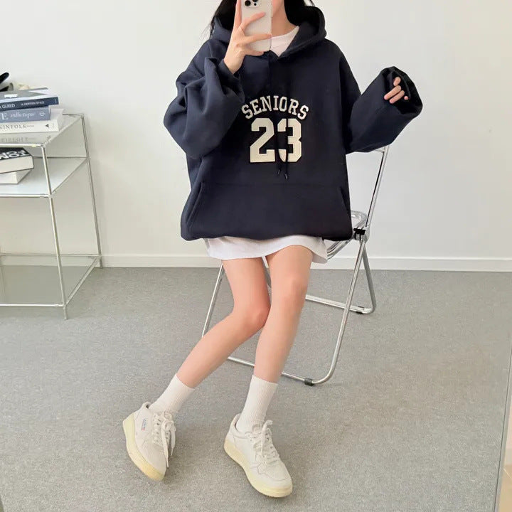 Korean-Style Oversized Embroidered Hoodie | Relaxed Fit Autumn/Winter Pullover