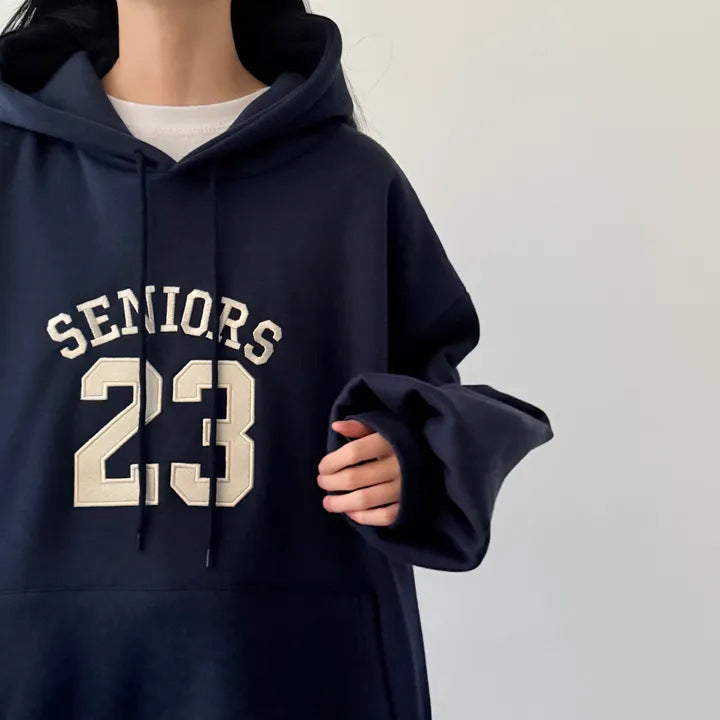 Korean-Style Oversized Embroidered Hoodie | Relaxed Fit Autumn/Winter Pullover