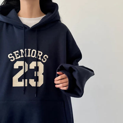 Korean-Style Oversized Embroidered Hoodie | Relaxed Fit Autumn/Winter Pullover