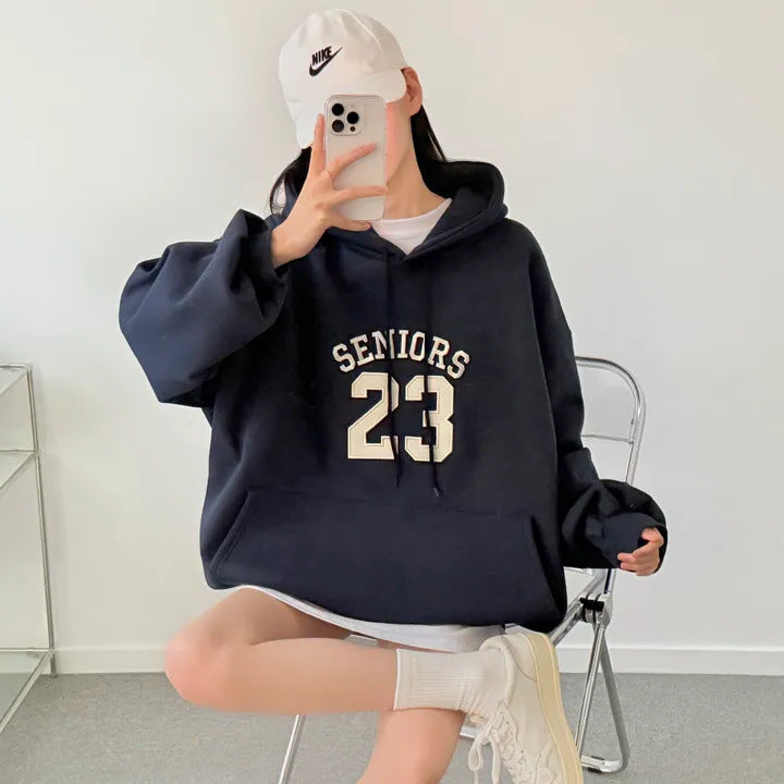 Korean-Style Oversized Embroidered Hoodie | Relaxed Fit Autumn/Winter Pullover