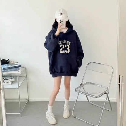 Korean-Style Oversized Embroidered Hoodie | Relaxed Fit Autumn/Winter Pullover