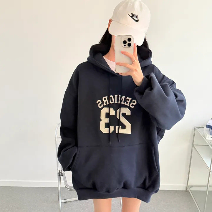 Korean-Style Oversized Embroidered Hoodie | Relaxed Fit Autumn/Winter Pullover