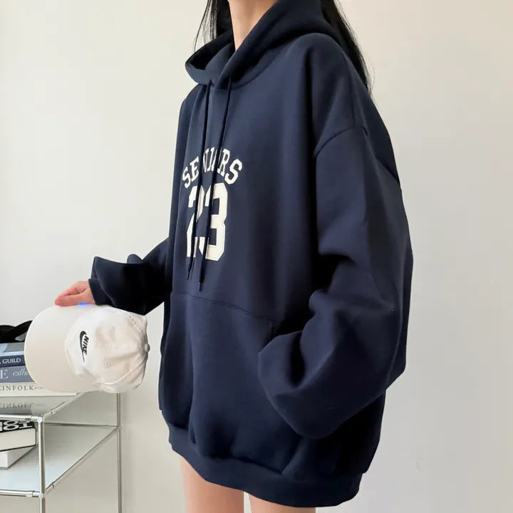 Korean-Style Oversized Embroidered Hoodie | Relaxed Fit Autumn/Winter Pullover