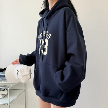 Korean-Style Oversized Embroidered Hoodie | Relaxed Fit Autumn/Winter Pullover
