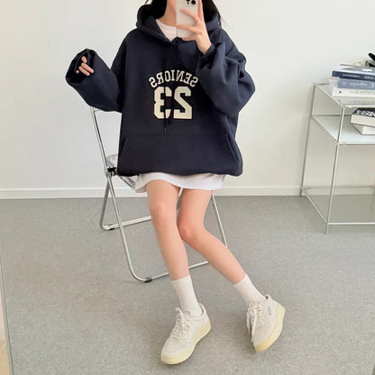 Korean-Style Oversized Embroidered Hoodie | Relaxed Fit Autumn/Winter Pullover