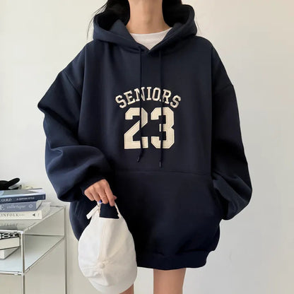 Korean-Style Oversized Embroidered Hoodie | Relaxed Fit Autumn/Winter Pullover