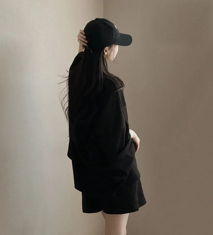 Korean style cotton athleisure suit, T-shirt & short-sleeved two pieces set