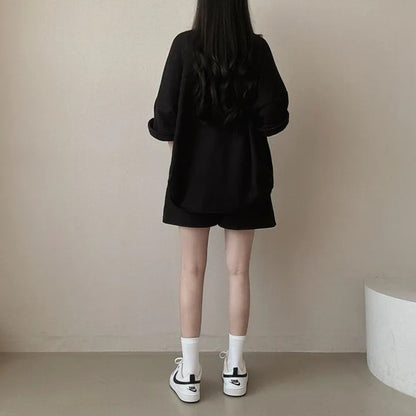 Korean style cotton athleisure suit, T-shirt & short-sleeved two pieces set