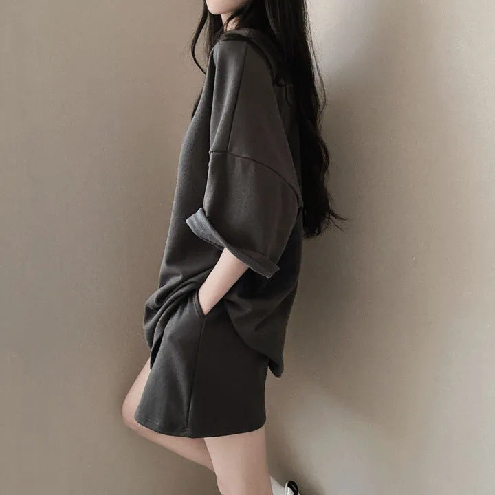 Korean style cotton athleisure suit, T-shirt & short-sleeved two pieces set
