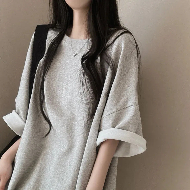 Korean style cotton athleisure suit, T-shirt & short-sleeved two pieces set
