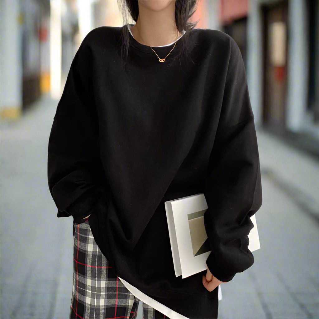 Korean Style Loose-Fit Layered Cotton Sweatshirt