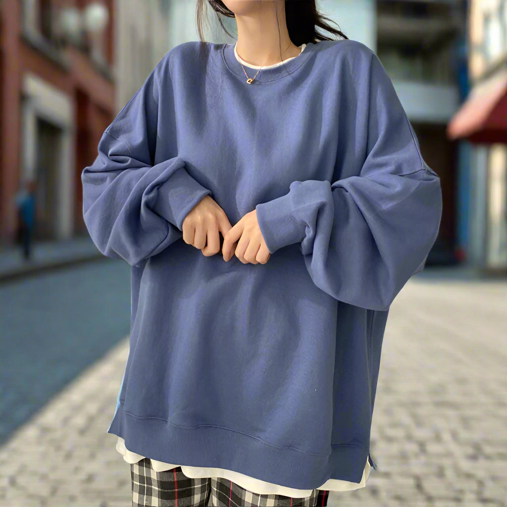 Korean Style Loose-Fit Layered Cotton Sweatshirt