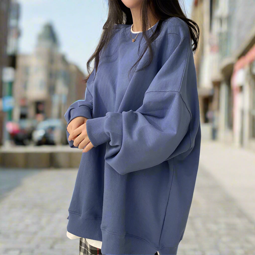 Korean Style Loose-Fit Layered Cotton Sweatshirt