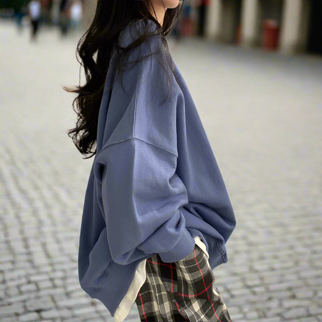 Korean Style Loose-Fit Layered Cotton Sweatshirt