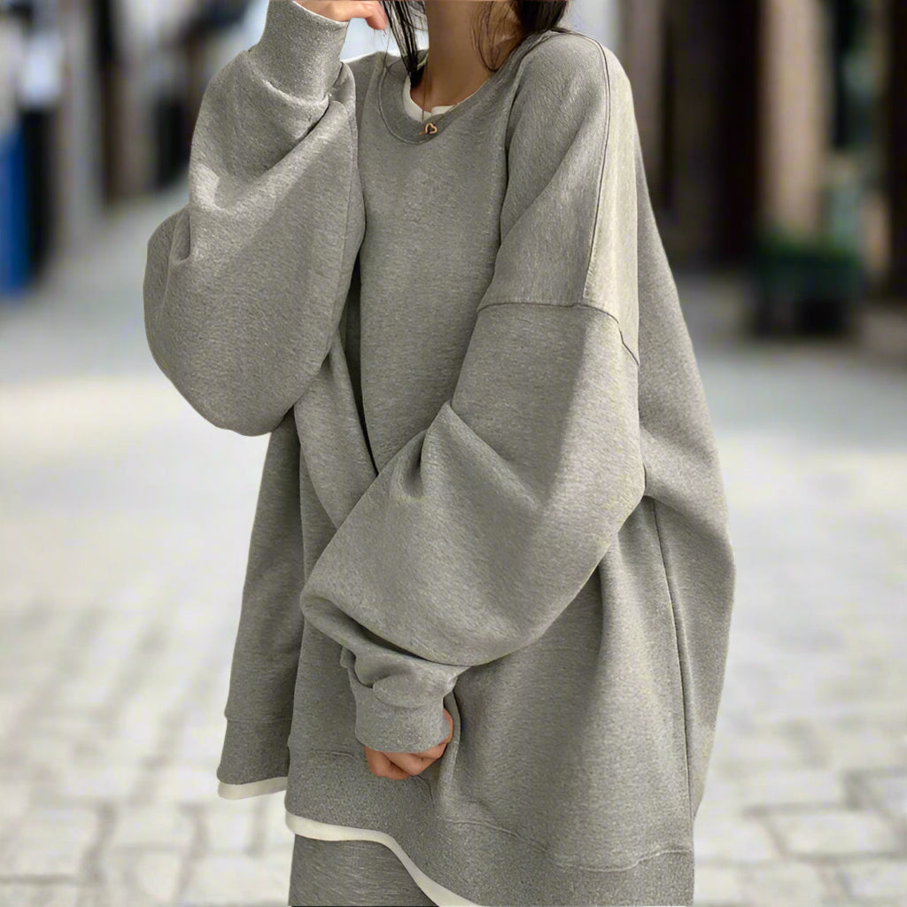 Korean Style Loose-Fit Layered Cotton Sweatshirt