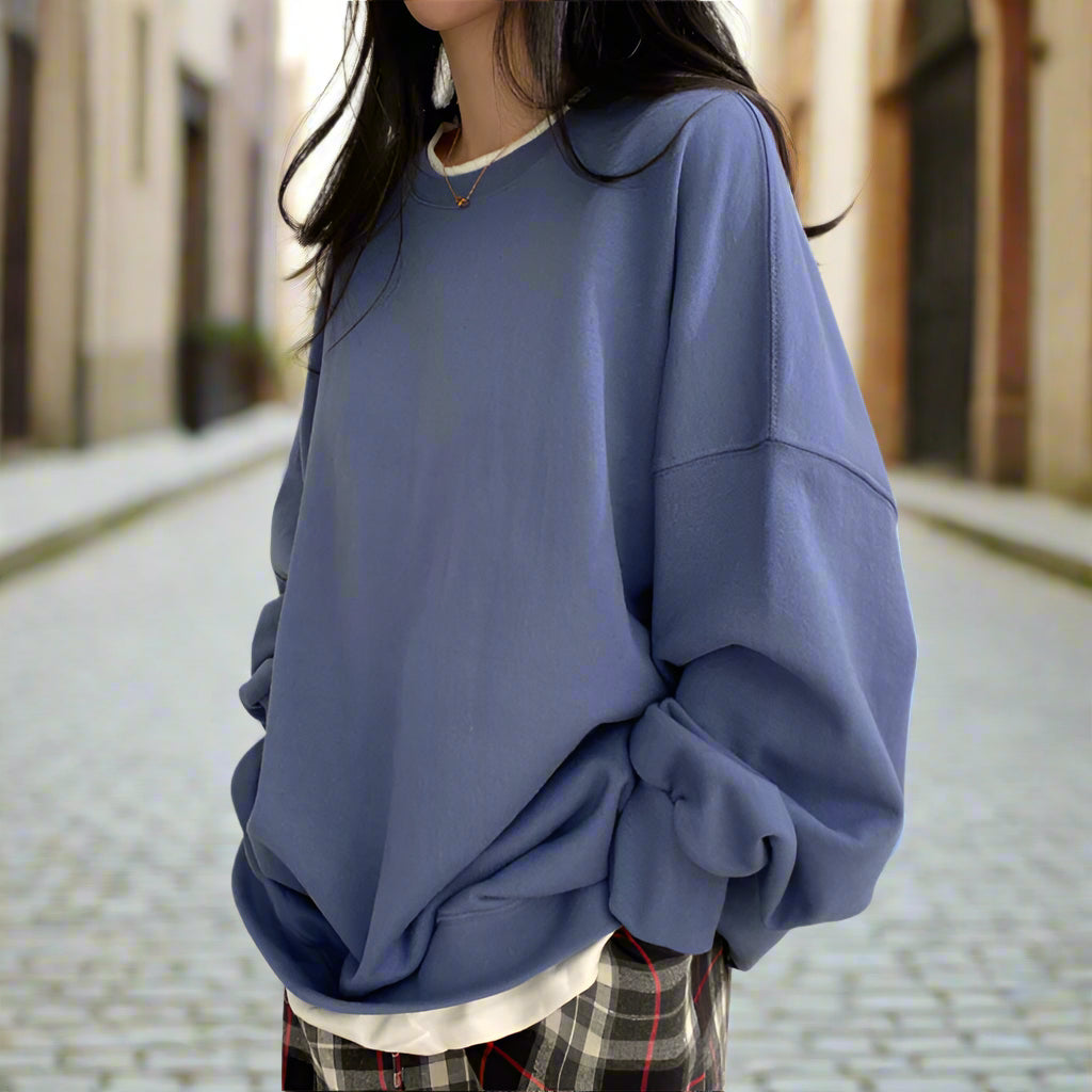 Korean Style Loose-Fit Layered Cotton Sweatshirt
