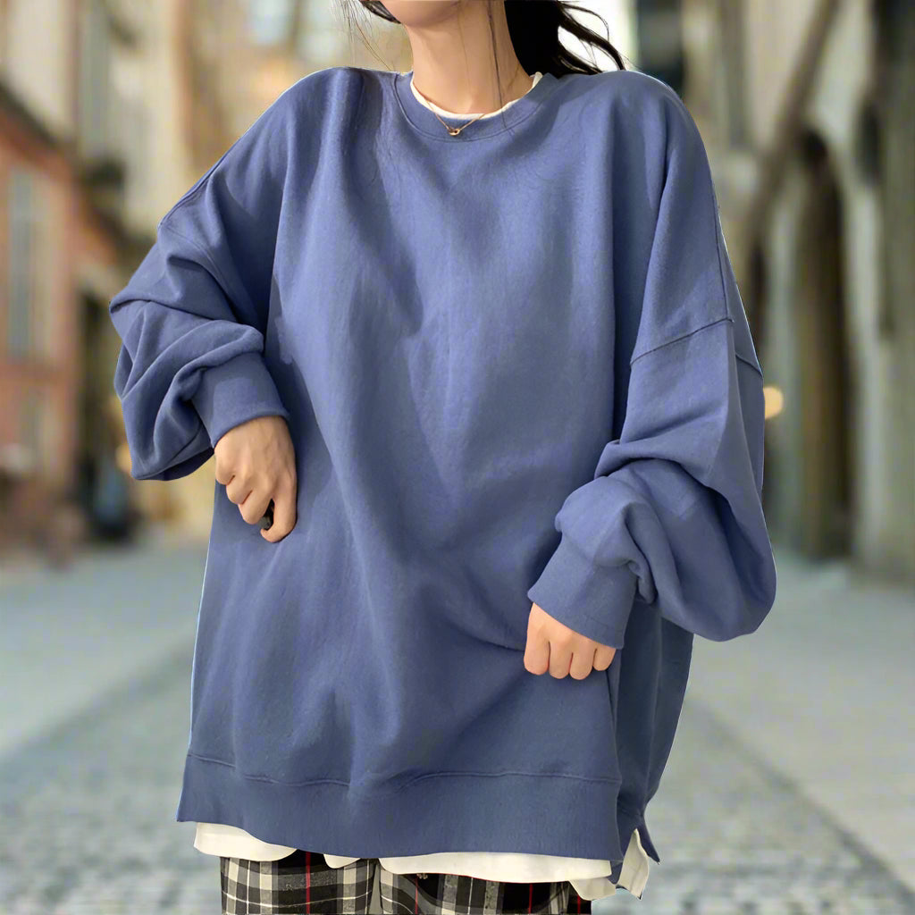 Korean Style Loose-Fit Layered Cotton Sweatshirt