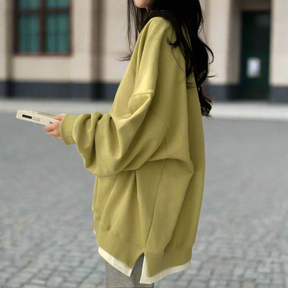Korean Style Loose-Fit Layered Cotton Sweatshirt