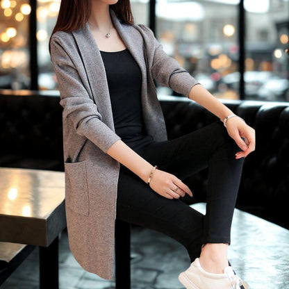 Korean Style Mid-Length Pocket Knit Cardigan