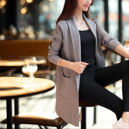 Korean Style Mid-Length Pocket Knit Cardigan