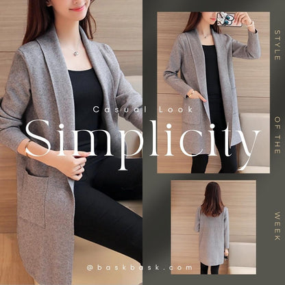 Korean Style Mid-Length Pocket Knit Cardigan