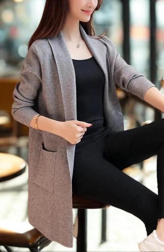 Korean Style Mid-Length Pocket Knit Cardigan