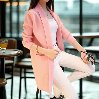 Korean Style Mid-Length Pocket Knit Cardigan