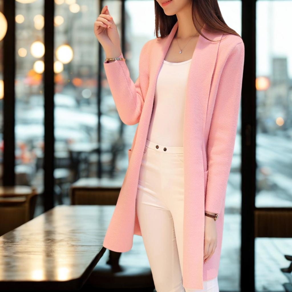 Korean Style Mid-Length Pocket Knit Cardigan