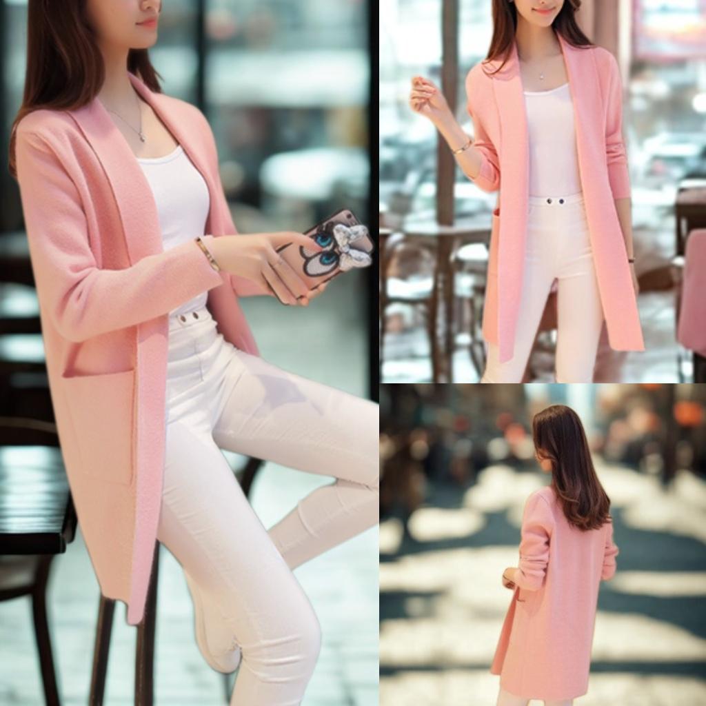 Korean Style Mid-Length Pocket Knit Cardigan