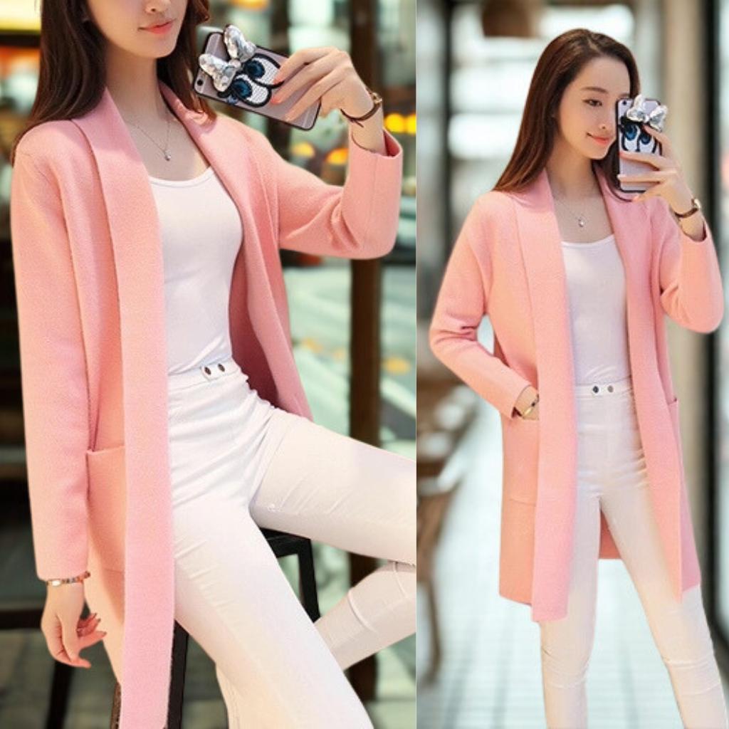 Korean Style Mid-Length Pocket Knit Cardigan