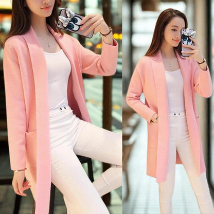 Korean Style Mid-Length Pocket Knit Cardigan