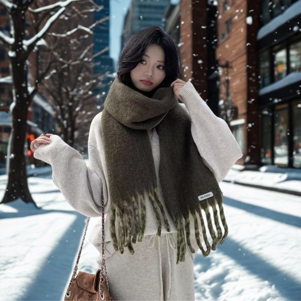 Korean-Style Tassel Knit Scarf - Versatile Warm Shawl & Neck Warmer