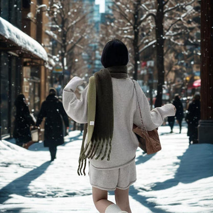 Korean-Style Tassel Knit Scarf - Versatile Warm Shawl & Neck Warmer