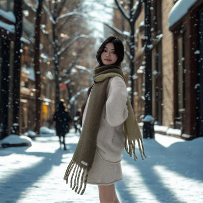 Korean-Style Tassel Knit Scarf - Versatile Warm Shawl & Neck Warmer