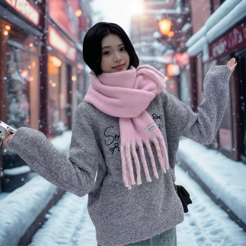 Korean-Style Tassel Knit Scarf - Versatile Warm Shawl & Neck Warmer