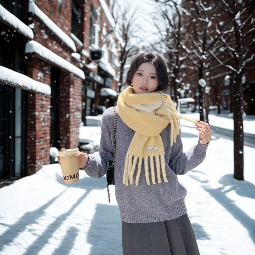 Korean-Style Tassel Knit Scarf - Versatile Warm Shawl & Neck Warmer