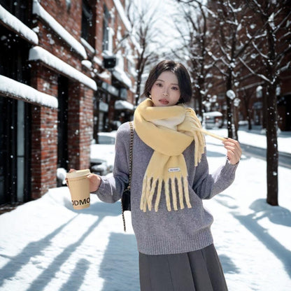 Korean-Style Tassel Knit Scarf - Versatile Warm Shawl & Neck Warmer