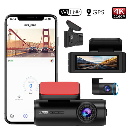 4K 星光夜視雙鏡頭行車記錄儀，配備3吋顯示器、Wi-Fi、手機應用程式、GPS 和停車監控 - L318