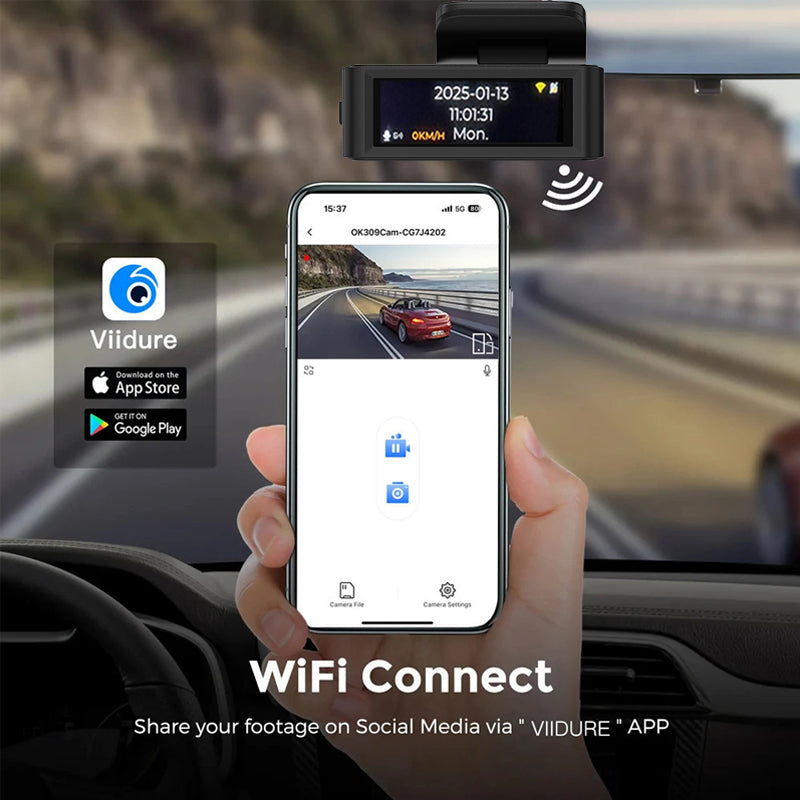 4K 星光夜視雙鏡頭行車記錄儀，配備3吋顯示器、Wi-Fi、手機應用程式、GPS 和停車監控 - L318