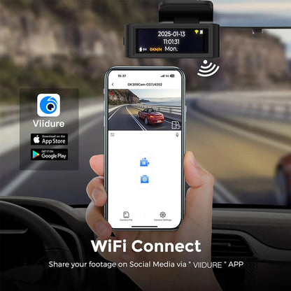 4K 星光夜視雙鏡頭行車記錄儀，配備3吋顯示器、Wi-Fi、手機應用程式、GPS 和停車監控 - L318