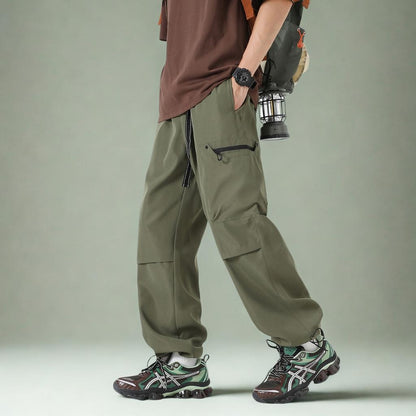 Mens All-Season Functional Cargo Pants | Loose-Fit Straight-Leg Outdoor Trousers