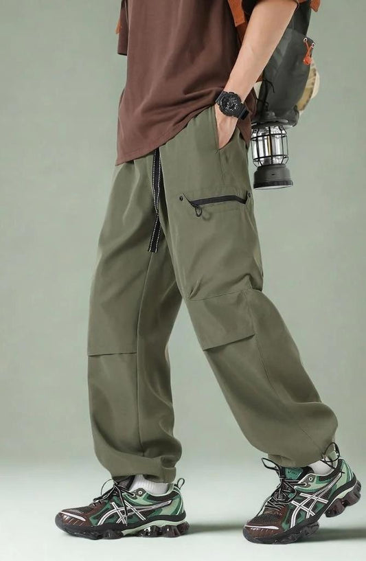 Mens All-Season Functional Cargo Pants | Loose-Fit Straight-Leg Outdoor Trousers