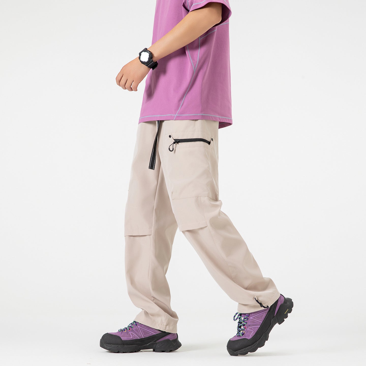 Mens All-Season Functional Cargo Pants | Loose-Fit Straight-Leg Outdoor Trousers