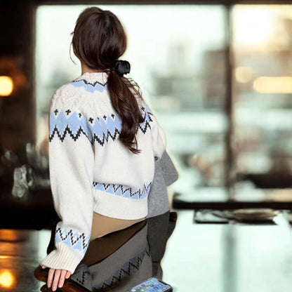 Nordic Fair Isle Pattern Crewneck Sweater - Korean Loose Fit